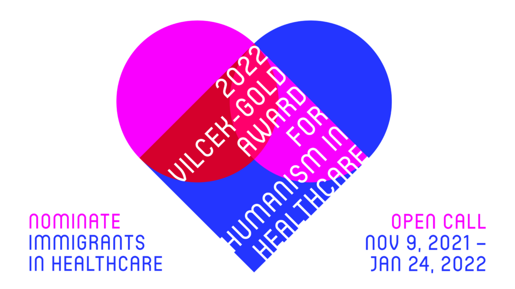 2022 Vilcek-Gold Award logo (heart in pink, red, blue with the name of the award inside)